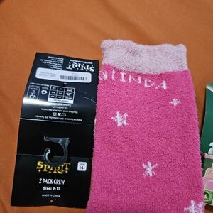 NIP Glinda Spirit Pink Crew Socks with White Stars / NIP Glimmer Lip Balm